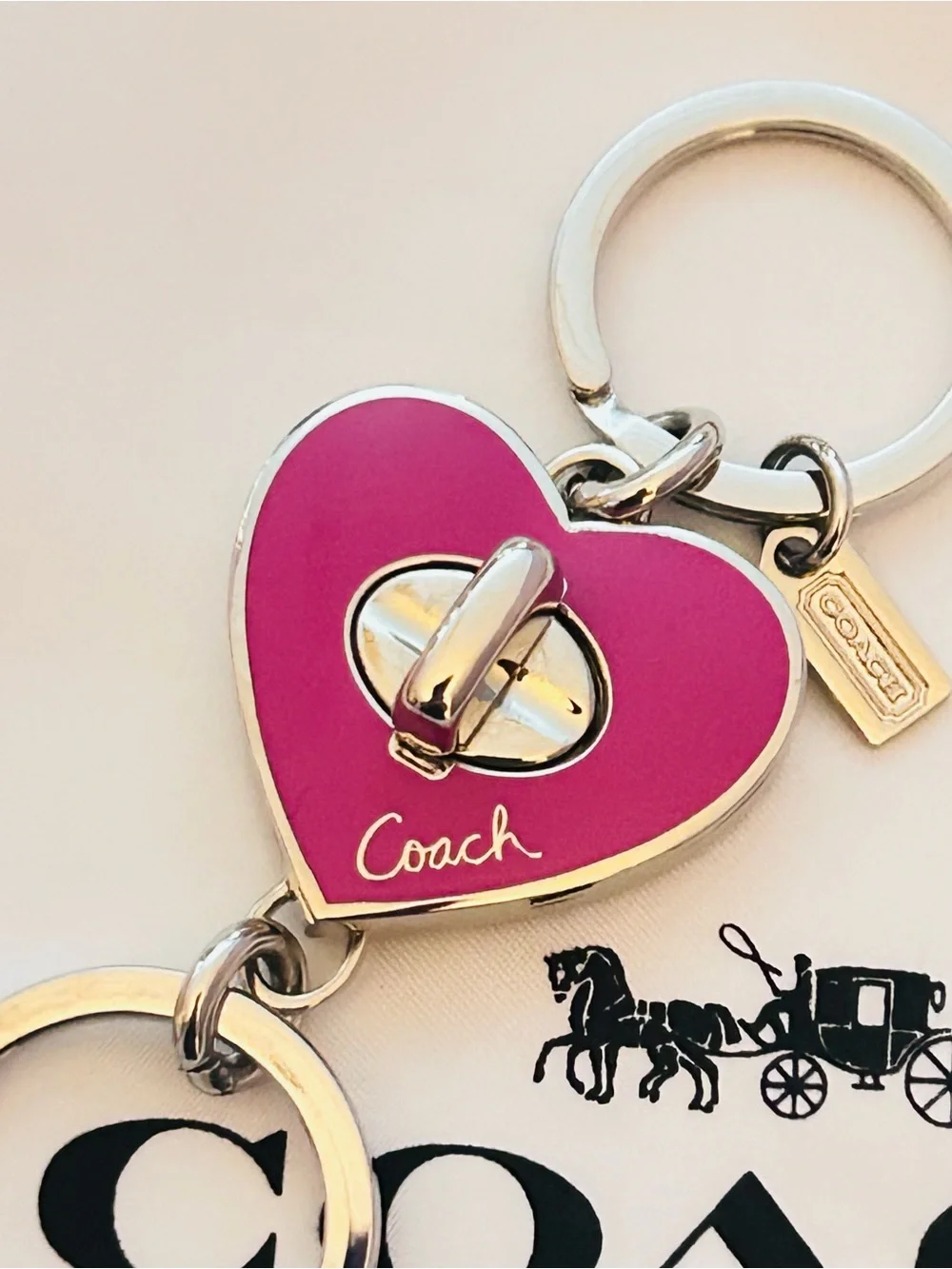 Coach Pink Heart Valet Keychain/ Bag Charm